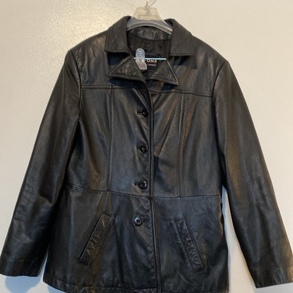 Wilsons black leather full front button up collard pocket leather jacket  large - Picture 5 of 13